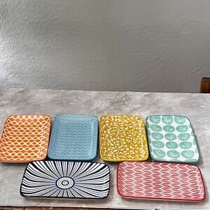 Selamica 8" Rectangular Ceramic Salad Dessert Plates Set of 6 Assorted Patterns